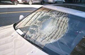 Broken windshield of a car