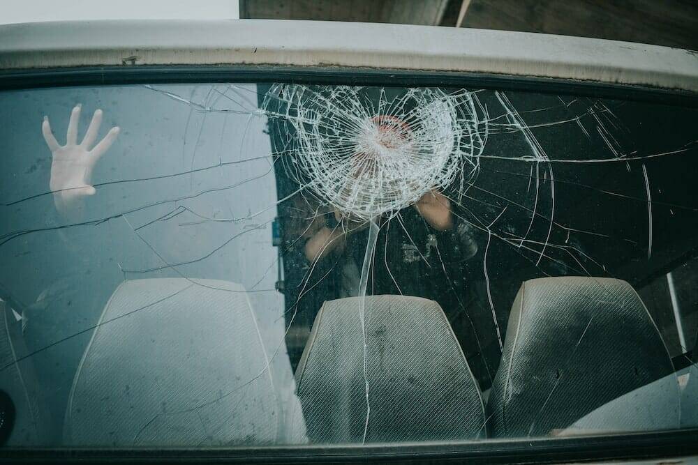 A cracked windshield