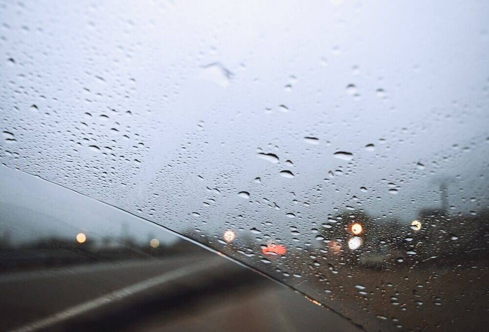 Water droplets on a windshield
