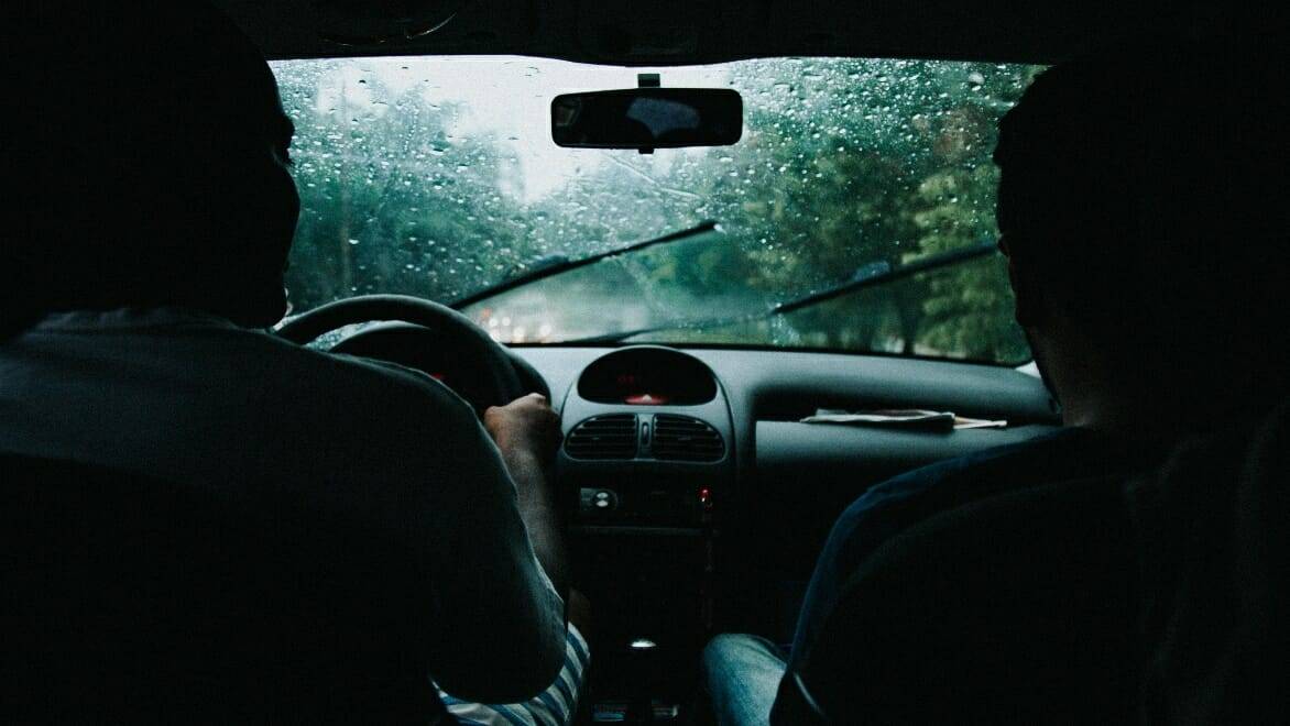 windshield covered by rain
