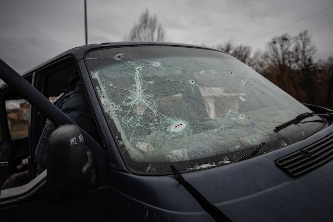 Car with a damaged windshield